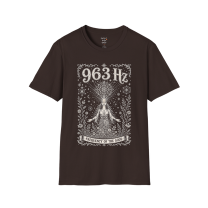 963 Hz woman crown chakra sacred geometry cosmic engraving design — Dark Sacred Stillness collection by Ramro Yoga Wear