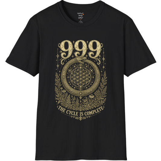 999 ouroboros serpent Flower of Life botanical engraving design — Dark Sacred Stillness collection by Ramro Yoga Wear in Black.