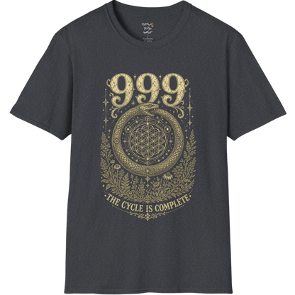 999 ouroboros serpent Flower of Life botanical engraving design — Dark Sacred Stillness collection by Ramro Yoga Wear in Dark Heather Grey.