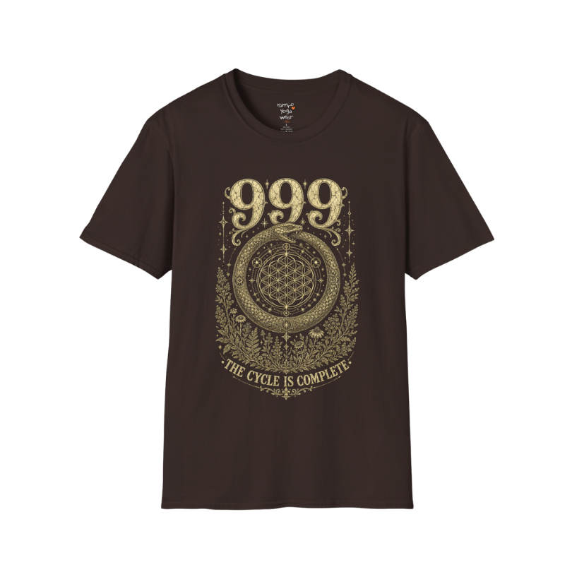 999 ouroboros serpent Flower of Life botanical engraving design — Dark Sacred Stillness collection by Ramro Yoga Wear in Dark Chocolate.
