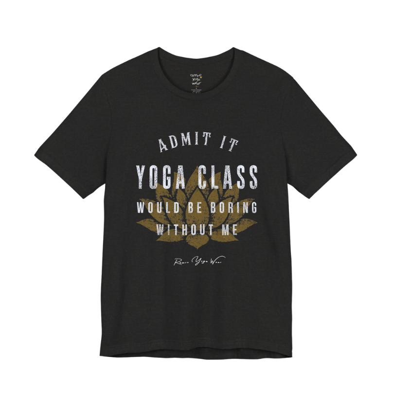 Bold distressed lotus yoga slogan tee in Black Heather — Funny Yoga Shirts collection by Ramro Yoga Wear