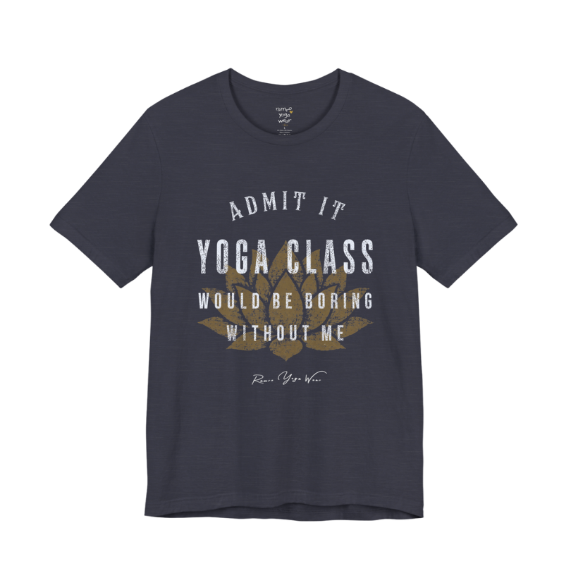 Bold distressed lotus yoga slogan tee in Heather Midnight Navy — Funny Yoga Shirts collection by Ramro Yoga Wear