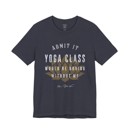 Bold distressed lotus yoga slogan tee in Heather Midnight Navy — Funny Yoga Shirts collection by Ramro Yoga Wear