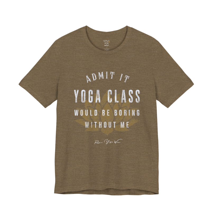 Bold distressed lotus yoga slogan tee in Heather Olive — Funny Yoga Shirts collection by Ramro Yoga Wear