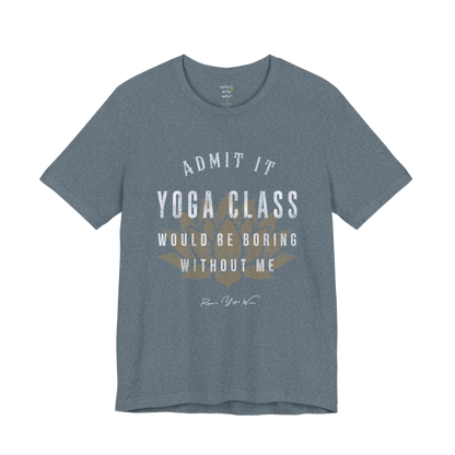 Bold distressed lotus yoga slogan tee in Heather Slate — Funny Yoga Shirts collection by Ramro Yoga Wear