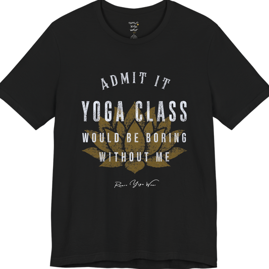 Bold distressed lotus yoga slogan tee in Black — Funny Yoga Shirts collection by Ramro Yoga Wear