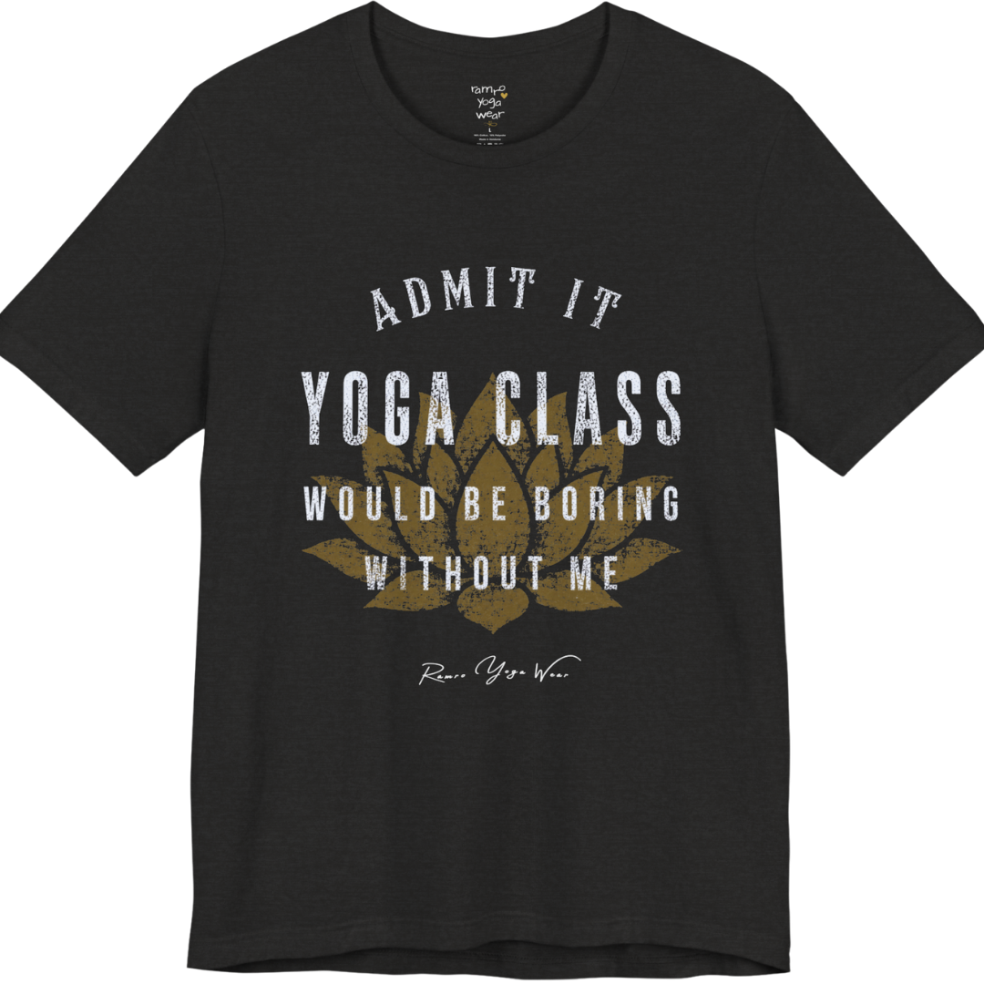 Bold distressed lotus yoga slogan tee in Black Heather — Funny Yoga Shirts collection by Ramro Yoga Wear