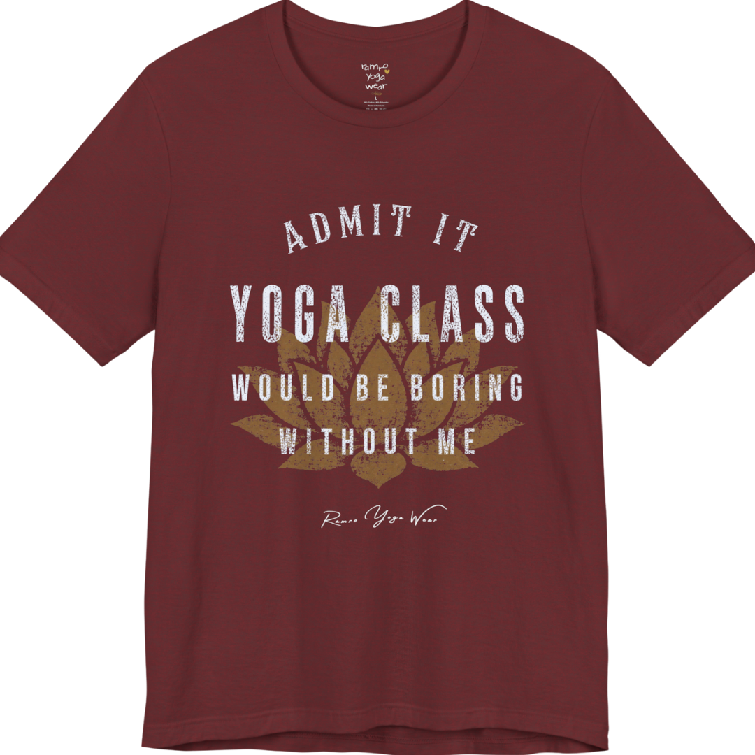 Bold distressed lotus yoga slogan tee in Heather Cardinal — Funny Yoga Shirts collection by Ramro Yoga Wear