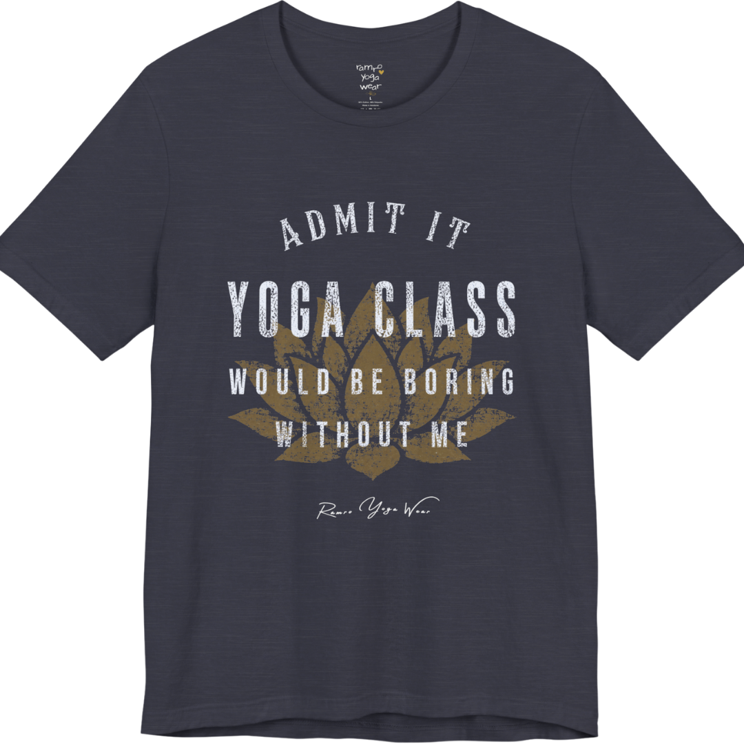 Bold distressed lotus yoga slogan tee in Heather Midnight Navy — Funny Yoga Shirts collection by Ramro Yoga Wear