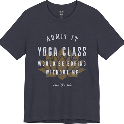 Bold distressed lotus yoga slogan tee in Heather Midnight Navy — Funny Yoga Shirts collection by Ramro Yoga Wear