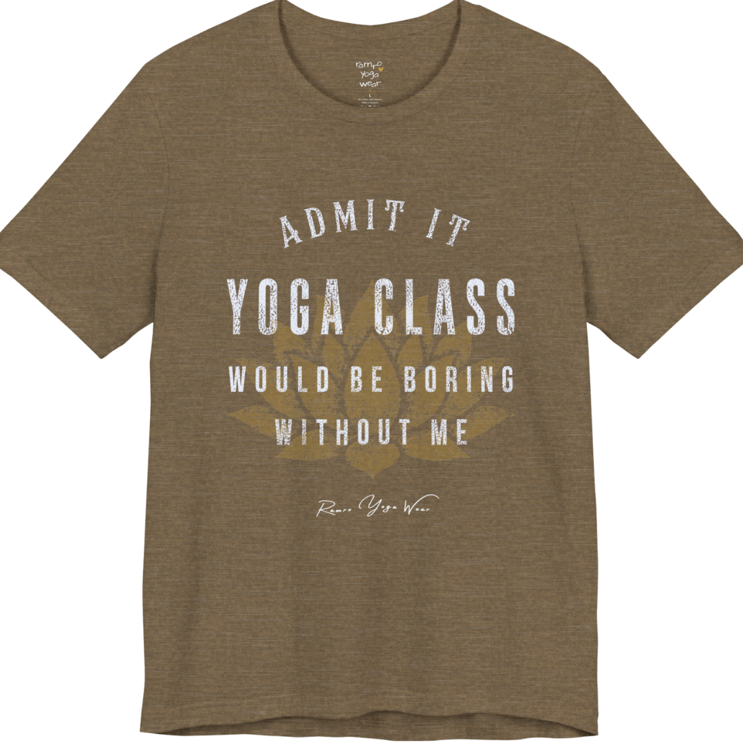 Bold distressed lotus yoga slogan tee in Heather Olive — Funny Yoga Shirts collection by Ramro Yoga Wear
