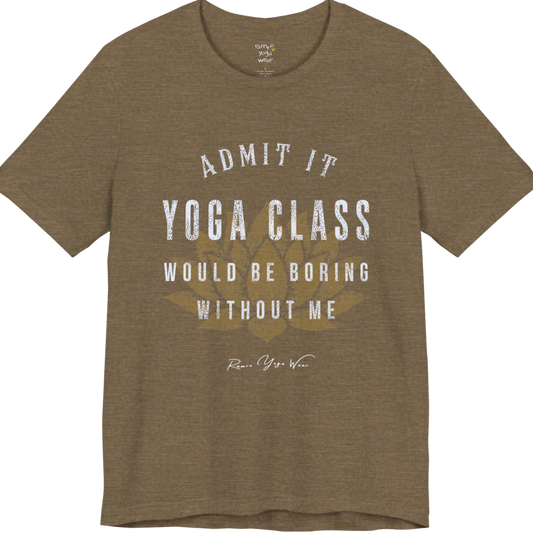 Bold distressed lotus yoga slogan tee in Heather Olive — Funny Yoga Shirts collection by Ramro Yoga Wear
