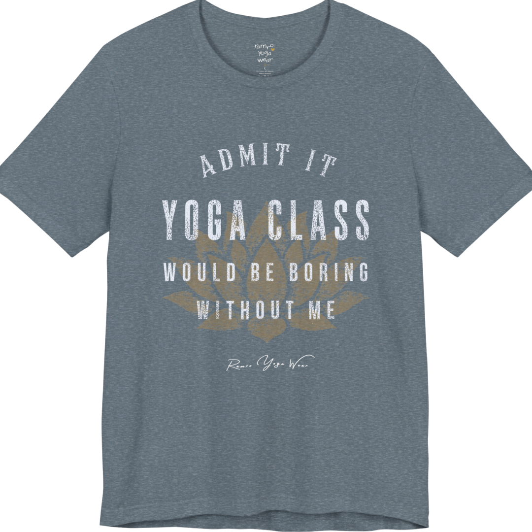 Bold distressed lotus yoga slogan tee in Heather Slate — Funny Yoga Shirts collection by Ramro Yoga Wear