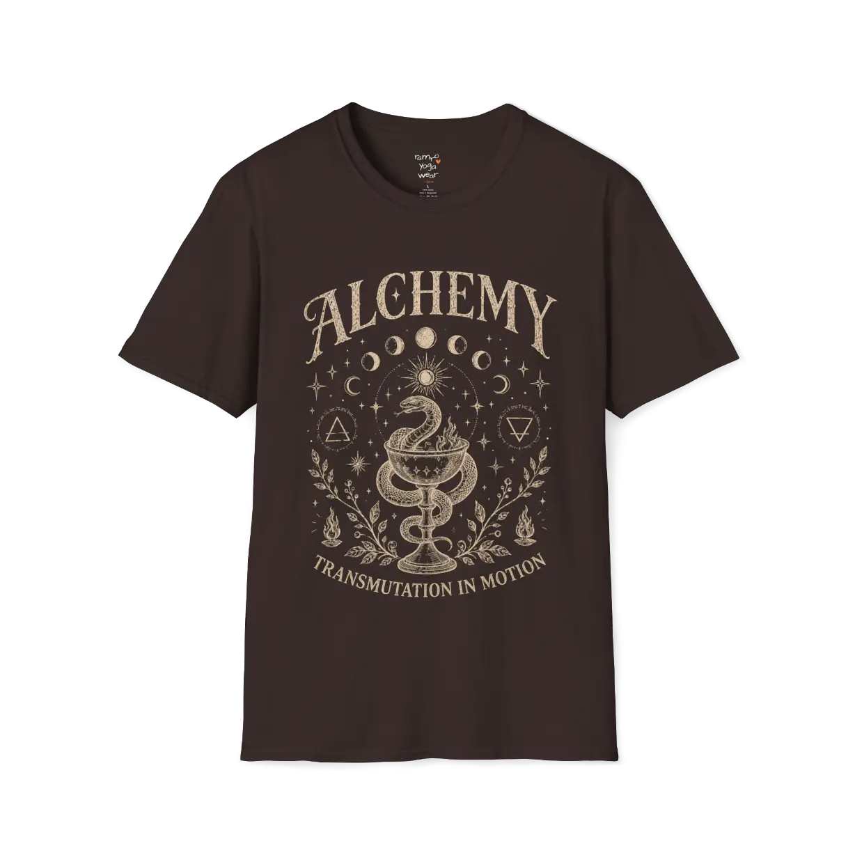 Dark Chocolate Alchemy T-Shirt with vintage mystical artwork inspired by transformation, moon phases, and spiritual symbolism.