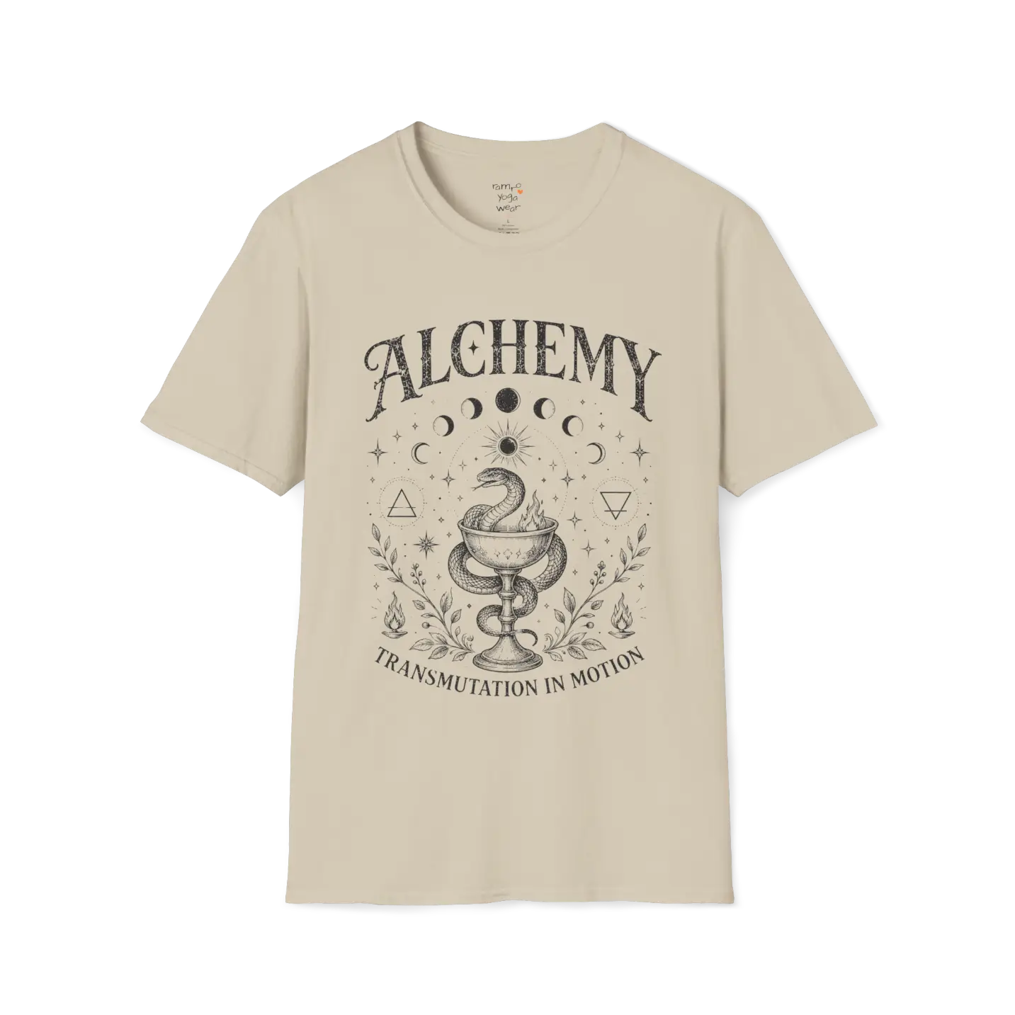 Sand Alchemy T-Shirt featuring mystical moon phase artwork and relaxed vintage spiritual streetwear styling.