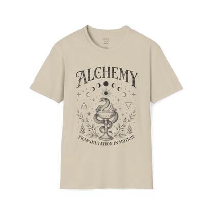 Sand Alchemy T-Shirt featuring mystical moon phase artwork and relaxed vintage spiritual streetwear styling.