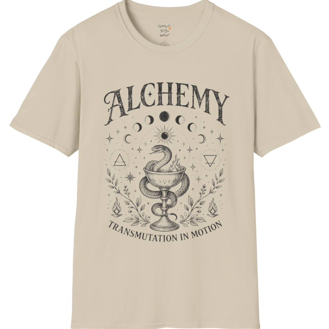 Sand Alchemy T-Shirt featuring mystical moon phase artwork and relaxed vintage spiritual streetwear styling.