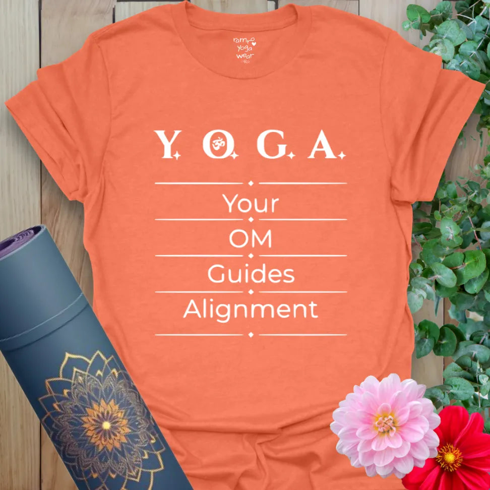 Align Within T-Shirt in Heather Orange with mindful Y.O.G.A. message, thoughtfully made by Ramro.