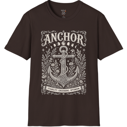 Anchor botanical sacred geometry moon phases engraving design — Dark Sacred Stillness collection by Ramro Yoga Wear in Dark Chocolate