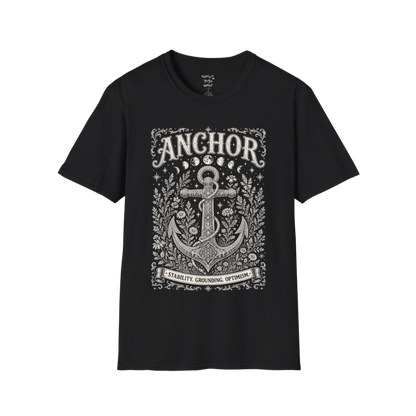 Anchor botanical sacred geometry moon phases engraving design — Dark Sacred Stillness collection by Ramro Yoga Wear in black