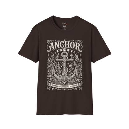 Anchor botanical sacred geometry moon phases engraving design — Dark Sacred Stillness collection by Ramro Yoga Wear in Dark Chocolate.