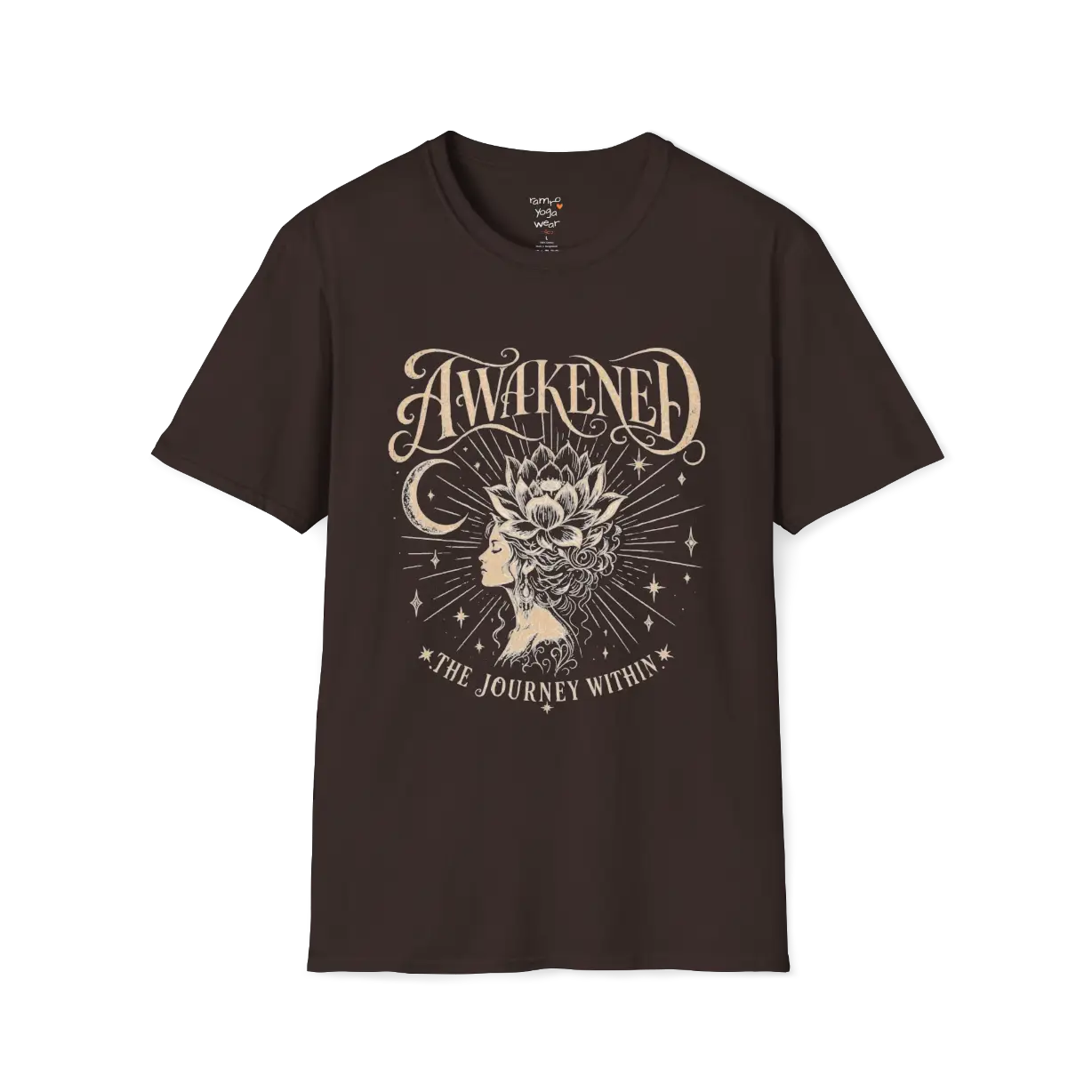 Dark Chocolate Awakened T-Shirt with vintage-inspired spiritual graphic and calm earthy aesthetic.