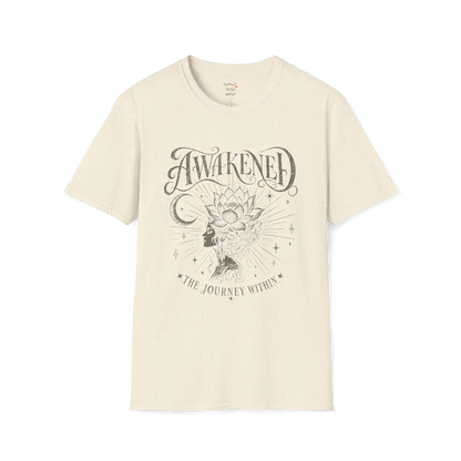 Natural Awakened T-Shirt with spiritual celestial artwork in soft grounded styling.