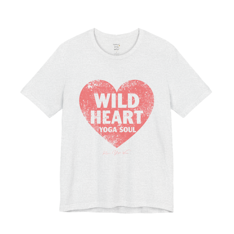 WILD HEART YOGA SOUL distressed heart tee — Funny Yoga Shirts collection by Ramro Yoga Wear — Ash