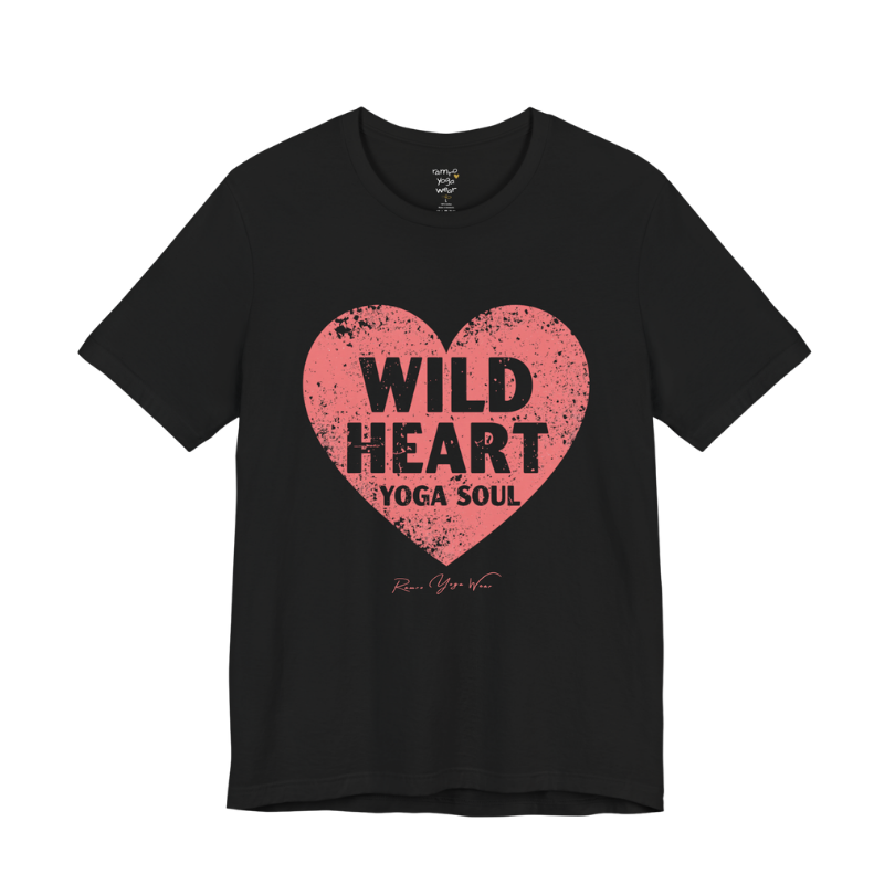 WILD HEART YOGA SOUL distressed heart tee — Funny Yoga Shirts collection by Ramro Yoga Wear — Black
