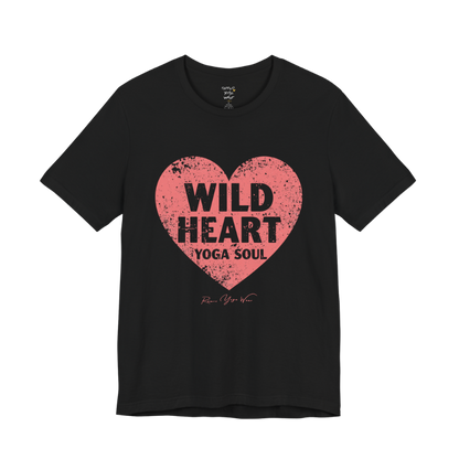WILD HEART YOGA SOUL distressed heart tee — Funny Yoga Shirts collection by Ramro Yoga Wear — Black