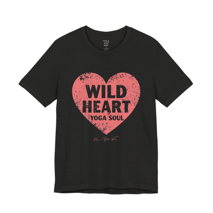 WILD HEART YOGA SOUL distressed heart tee — Funny Yoga Shirts collection by Ramro Yoga Wear — Black Heather