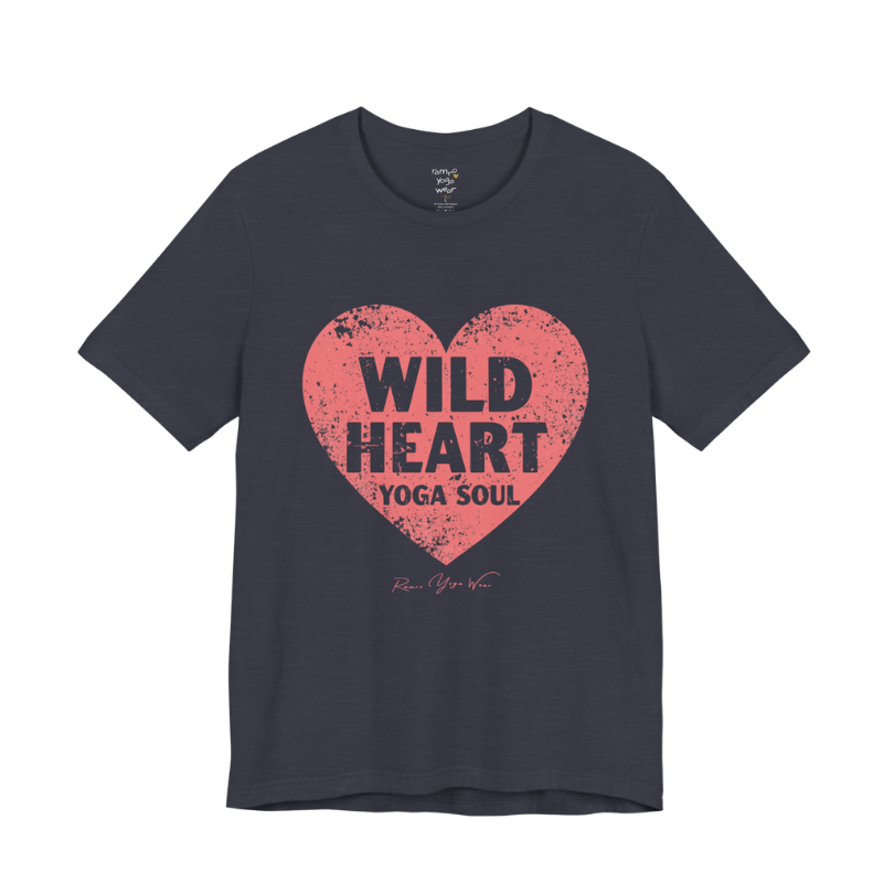 WILD HEART YOGA SOUL distressed heart tee — Funny Yoga Shirts collection by Ramro Yoga Wear — Heather Midnight Navy