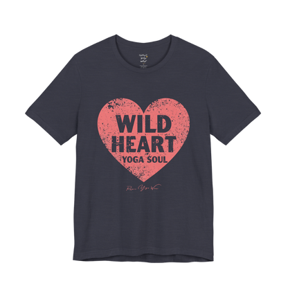 WILD HEART YOGA SOUL distressed heart tee — Funny Yoga Shirts collection by Ramro Yoga Wear — Heather Midnight Navy