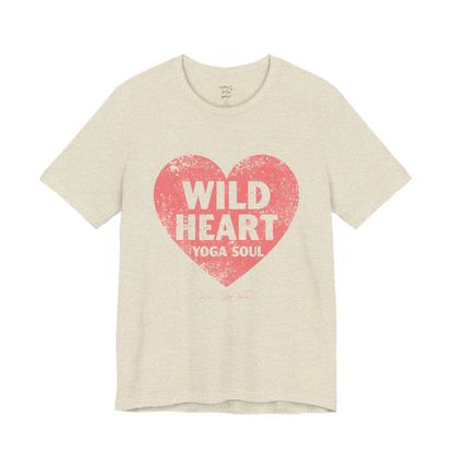 WILD HEART YOGA SOUL distressed heart tee — Funny Yoga Shirts collection by Ramro Yoga Wear — Heather Prism Natural