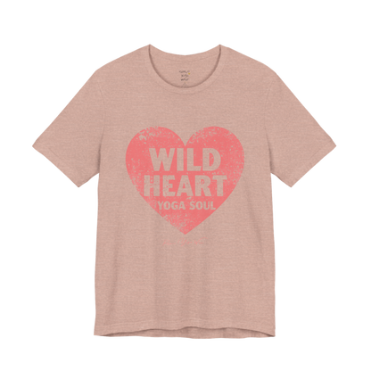 WILD HEART YOGA SOUL distressed heart tee — Funny Yoga Shirts collection by Ramro Yoga Wear — Heather Prism Peach
