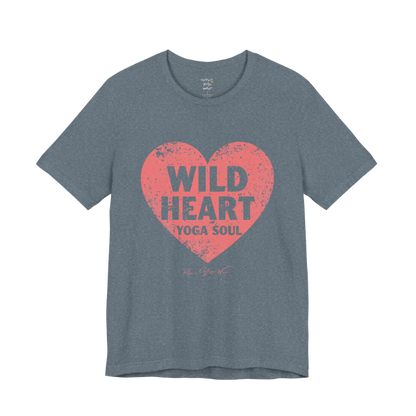 WILD HEART YOGA SOUL distressed heart tee — Funny Yoga Shirts collection by Ramro Yoga Wear — Heather Slate