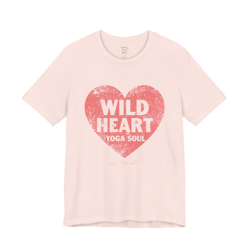 WILD HEART YOGA SOUL distressed heart tee — Funny Yoga Shirts collection by Ramro Yoga Wear — Soft Pink
