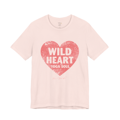 WILD HEART YOGA SOUL distressed heart tee — Funny Yoga Shirts collection by Ramro Yoga Wear — Soft Pink