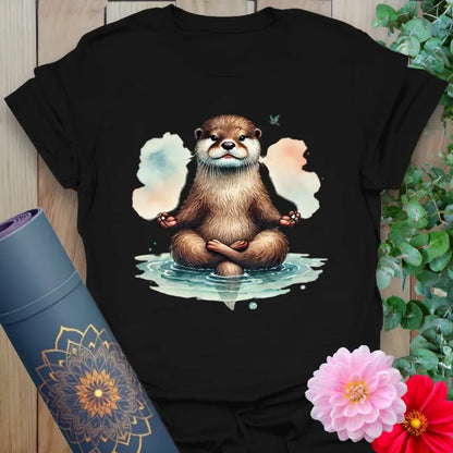 Classic black cotton yoga t-shirt with playful otter meditation design, blending humor, soul, and mindful movement.