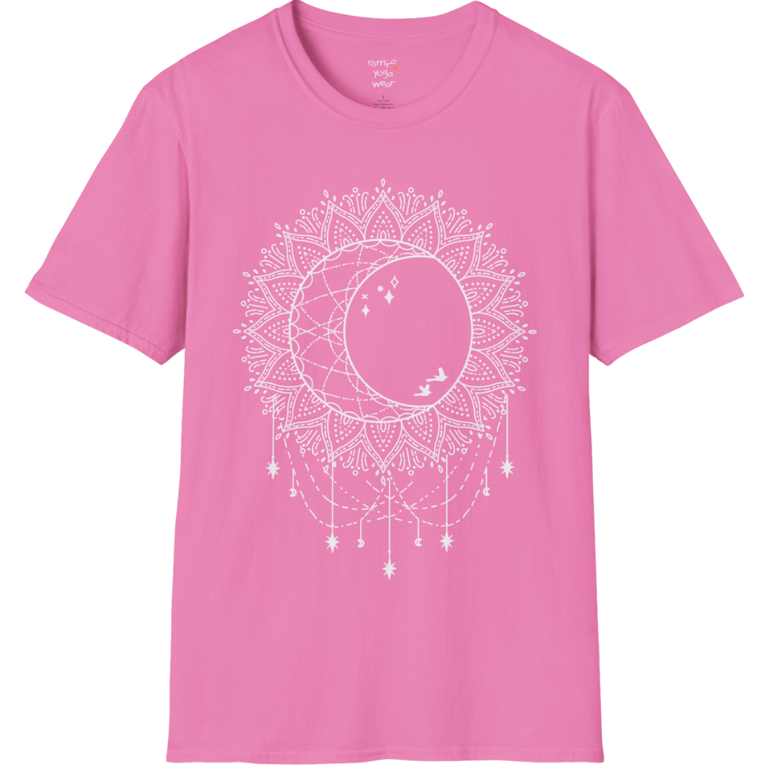 Boho sun and moon mandala design with crescent moon detail — The Vault collection by Ramro Yoga Wear — Azalea