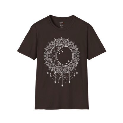 Boho sun and moon mandala design with crescent moon detail — The Vault collection by Ramro Yoga Wear — Dark Chocolate