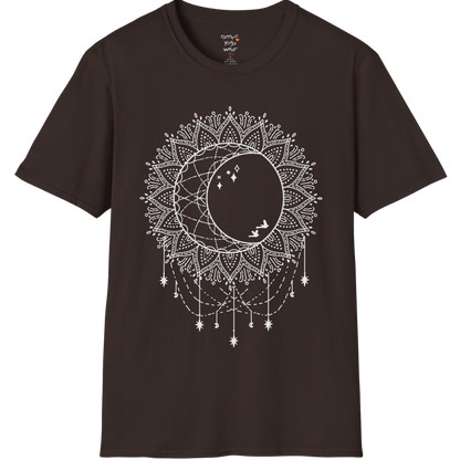 Boho sun and moon mandala design with crescent moon detail — The Vault collection by Ramro Yoga Wear — Dark Chocolate