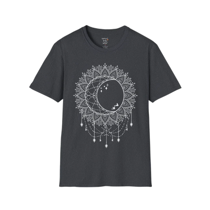 Boho sun and moon mandala design with crescent moon detail — The Vault collection by Ramro Yoga Wear — Dark Heather Grey