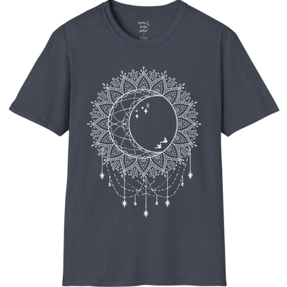 Boho sun and moon mandala design with crescent moon detail — The Vault collection by Ramro Yoga Wear — Heather Navy