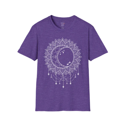 Boho sun and moon mandala design with crescent moon detail — The Vault collection by Ramro Yoga Wear — Heather Purple