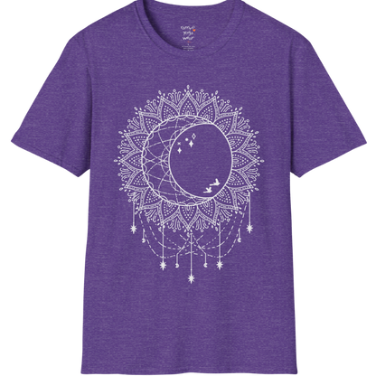 Boho sun and moon mandala design with crescent moon detail — The Vault collection by Ramro Yoga Wear — Heather Purple