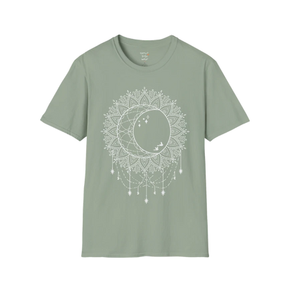 Boho sun and moon mandala design with crescent moon detail — The Vault collection by Ramro Yoga Wear — Sage