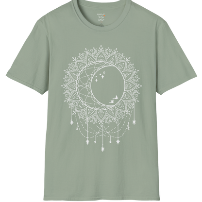 Boho sun and moon mandala design with crescent moon detail — The Vault collection by Ramro Yoga Wear — Sage