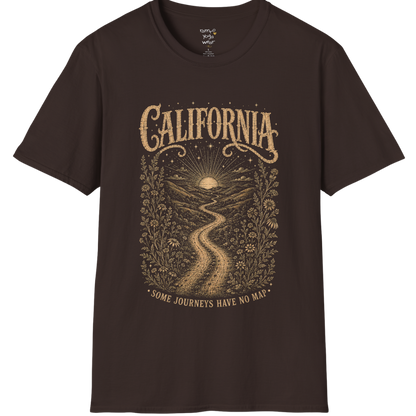 Short sleeved Tee with the design being a lone road winding through hills at dusk — Sacred Thread collection by Ramro Yoga Wear in Dark Chocolate