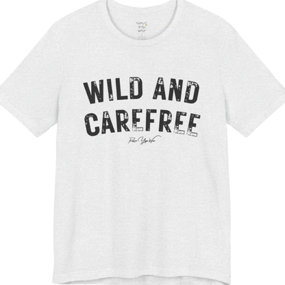 Bold typography reading "Wild And Carefree" — Funny Yoga Shirts collection by Ramro Yoga Wear in Ash